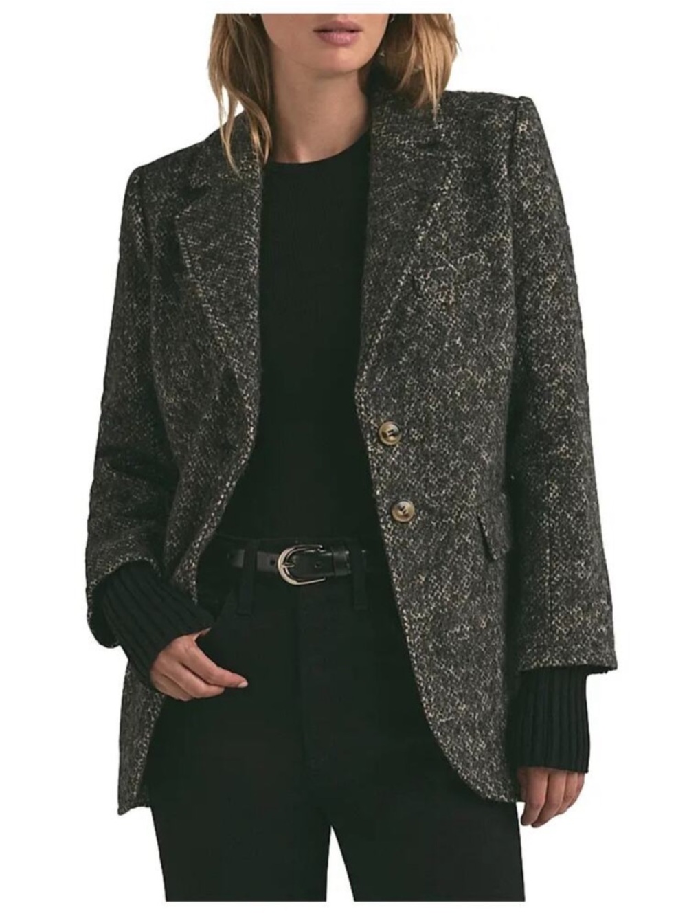 Favorite Daughter Women's Black Multi The City Layered Wool Blend Blazer M NWT